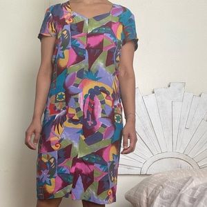 90s Multicolor Abstract Front Zipper Dress